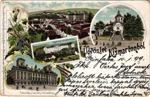 1899 (Vorläufer) Kismarton, Eisenstadt; Katonai alreáliskola, Kálvária hegy, Esterházy herceg kastélya / Militär Unterrealschule, Kalvarienberg, Fürst Esterhazy Schloss / military school, calvary hill, castle. Regel & Krug Art Nouveau, floral, litho (EK)