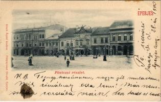 1900 Eperjes, Presov; Fő utca, Bankegylet, Temetkezési intézet, Wenczel istván és Oszvald üzlete. Kósch árpád kiadása, Divald / main street, bank union, funeral home, shops