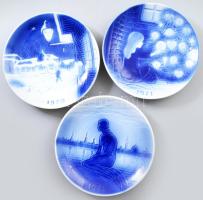 Copenhagen 3 darab karácsonyi tányér, 1970-1972, jelzett, hibátlan, d: 19 cm
