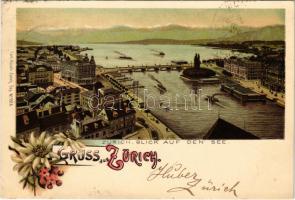 1898 (Vorläufer) Zürich, Blick auf den See / lake. Carl Künzli floral, litho