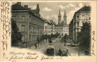 1898 (Vorläufer) Magdeburg, Wilhelmstrasse mit Ulrichskirche / street view, tram, church