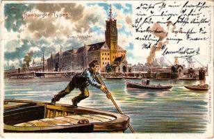 1899 (Vorläufer) Hamburg, Hamburger Typen. Quai Speicher / quay. Karl Gerhold Künstlerpostkarte No. 17. litho (EB)