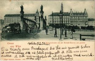 1898 (Vorläufer) Wien, Vienna, Bécs II. Augartenbrücke von der Rudolfs-Kaserne aus gesehen / bridge, horse-drawn tram. Edgar Schmidt 1870. (EK)