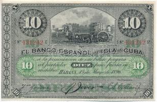 Kuba 1896. 10P nyomdai papírránccal T:UNC,AU tollas írás Cuba 1896. 10 Pesos with printing creases C:UNC,AU doodle by pen Krause P#49c