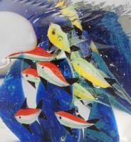 Murano "Aquarium" levélnehezék, hal alakú öntött üveg, belsejében akváriumot idéző színezé...