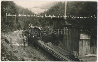 1925 Weisswasser (Weyer), Lechners Holzunternehmung Rollgleissbetrieb / timber company, industrial railway station, train. photo