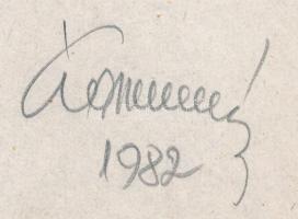 Koppány Frigyes (?-?): Geometrikus formák, 1982. Filctoll, papír, jelzett, kartonra kasírozva. 12x12...