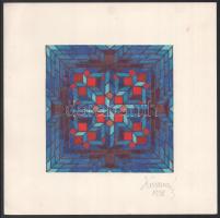 Koppány Frigyes (?-?): Op-art kompozíció, 1978. Filctoll, papír, jelzett, papírra kasírozva. 14x14 cm