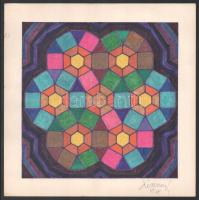 Koppány Frigyes (?-?): Geometria, 1978. Filctoll, papír, jelzett, papírra kasírozva. 19x19 cm