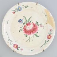 Tál. Ónmázas kerámia, cca 18. sz. közepe - második fele, feltehetően Erdély, sérült, restaurált, d: 20 cm