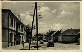 1933 Varannó, Vranov nad Toplou; Masaryková ulica / utca, Bodega üzlet, autók / street, shop, automobiles (EK)