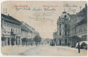 1910 Sepsiszentgyörgy, Sfantu Gheorghe; Kossuth Lajos utca, Kossuth kávéház, Kozma, Fogolyán Endre és Deák és Ferencz üzlete / street, cafe, shops (r)