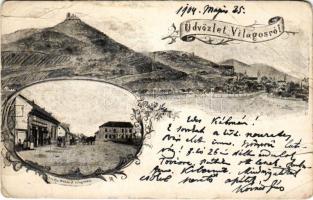 1904 Világos, Siria; várrom, Fő utca. Weber J. kiadása / castle ruins, main street. Art Nouveau, floral (EB)