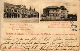 1902 Nagykikinda, Kikinda; Ferenc József tér, Állami polgári leányiskola, Rádák János üzlete és saját kiadása / square, girls&#039; school, publisher&#039;s shop (ragasztónyom / glue marks)