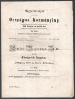 1858 Magyarországot illető Országos Kormánylap XX. darab. nov 1. 4p .