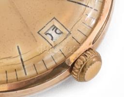 Glashütte 17köves férfikaróra. Dátumkijelzéssel, bőr szíjjal, működik, üvege sérült, számlap d: 32 m...