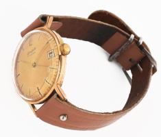 Glashütte 17köves férfikaróra. Dátumkijelzéssel, bőr szíjjal, működik, üvege sérült, számlap d: 32 m...