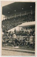 1936 Bucharest, Bukarest, Bucuresti, Bucuresci; Románia - Magyarország 1:2 labdarúgó mérkőzés nézőtere, foci meccs / Romania - Hungary football match, spectators, sport. E. Gombos photo (ragasztónyom / gluemarks)