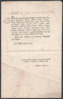 1788 Erdélyi és bukovinai postaállomások felállításáról szóló császári udvari rendelet Zichy Károly által kiadmányozva, a helységek neveivel. / 1788 Imperial court decree on the establishment of post stations in Transylvania and Bukovina, issued by Károly Zichy, with the names of the localities.