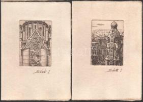 Sánta István (1957-), össz. 5 db mű: Budapesti panoráma, Gresham palota részletei és portré. Rézkarc...