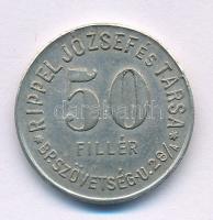 1926-1946. &quot;50 Fillér - Rippel József és Társa - Szövetség u. 28/A. / Minden 5P-n felüli vásárlásnál egy-egy érmét készpénz gyanánt fogadunk el&quot; Cu-Ni bárca (24mm) T:AU