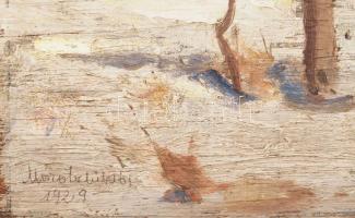 Mórotz Miklós (1890-1970): Téli udvar, 1929. Olaj, rétegelt falemez, jelezve balra lent. Bal felső s...