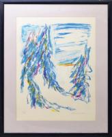 Bengt Olson (1930-): Absztrakt kompozíció. Litográfia, papír, jelzett. Számozott: 35/98. Üvegezett f...