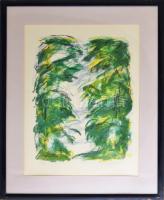 Bengt Olson (1930-): Absztrakt kompozíció zöldben. Litográfia, papír, jelzett. Számozott: 35/98. Üve...