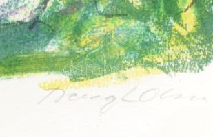 Bengt Olson (1930-): Absztrakt kompozíció zöldben. Litográfia, papír, jelzett. Számozott: 35/98. Üve...