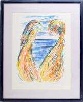 Bengt Olson (1930-): Absztrakt színes kompozíció. Litográfia, papír, jelzett. Számozott: 35/98. Üveg...