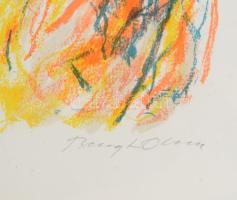 Bengt Olson (1930-): Absztrakt színes kompozíció. Litográfia, papír, jelzett. Számozott: 35/98. Üveg...