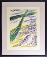 Bengt Olson (1930-): Átlós kompozíció. Litográfia, papír, jelzett. Számozott: 35/98. Üvegezett faker...