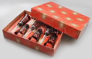 Dúsan csiszolt kristály vörös pezsgőspohár, 6 db, original dobozban, hibátlan, m: 24 cm