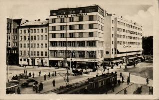 Pozsony city bank, Café Luxor, the shop of Lehner and tram (EB)
