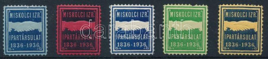 1936 Miskolci Izraelita Ipartársulat 5 db tagsági bélyeg klf színek.