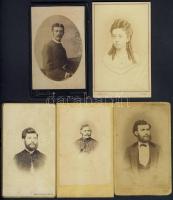 cca 1870-1890 5 db keményhátú fotó klf. magyar fényképészek műterméből / 5 vintage photos 7x11 cm