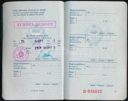 1969 Magyar Népköztársaság, fényképes kék útlevél, belga, francia, osztrák vízumokkal