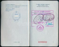 1969 Magyar Népköztársaság, fényképes kék útlevél, belga, francia, osztrák vízumokkal
