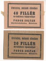 Miskolc ~1930. 20f + 40f Fodor Zoltán Könyvkereskedés utalvány, egyik bélyegzéssel T:UNC,AU ragasztónyom Adamo MIS-11.1.1 - 11.2