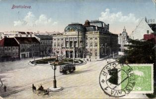 Pozsony, színház, tér, villamos / theatre, newsagent´s shop and tram (EB)