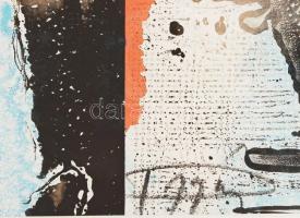 Dús László (1941-): Színes foltok (cím nélkül). Monotípia, papír, jelzett, üvegezett alumínium keret...