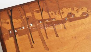 Fa ládika. Nagy méretű intarziás, gyöngyház berakásos. Kulcs nélkül 40x22 cm