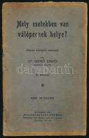 Dr. Gerő Ernő: Mely esetekben van válópernek helye? Népies válóperi utmutató. Bp., 1911, ,,Házasságjogi Szemle (Bercsényi-ny.), 31+(1) p. Második kiadás. Kiadói papírkötés, kissé viseltes, foltos borítóval, kisebb lapszéli ázásnyomokkal, tűzés nélkül, a lapok kijárnak. (Ritka!)