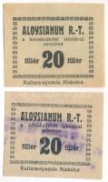 Miskolc ~1920. 20f &quot;Aloysianum&quot; (2xklf) bélyegzéssel és bélyegzés nélkül T:AU Adamo MIS-9.1