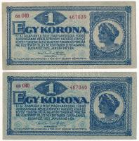 1920. 1K (2x) sorszámkövetők "aa 040 467039 - aa 040 467040" T:XF,VF Adamo K4