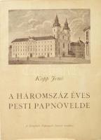 Kopp Jenő: A háromszáz éves Pesti Papnövelde. Bp., 1948, Központi Papnevelő Intézet.35 p. + LXXII t. Gazdag fekete-fehér képanyaggal illusztrált. Kiadói papírkötés,