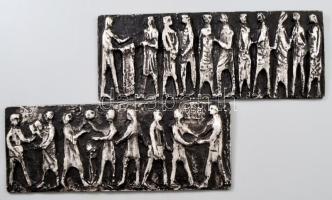 J. D. 1968 jelzéssel: Sokalakos relief. Aluminium, festett, jelzett 34x13 cm egyenként