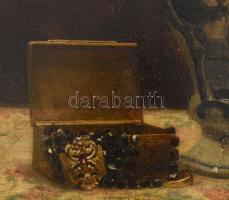 Hermann Hoffmann (1862-1941): Csendélet ékszerekkel, 1889. Olaj, karton, jelezve jobbra fent. Szélei...