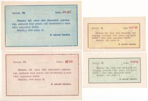 1919. Miskolc 1K + 2K + 10K + 20K "Miskolcz város" utalvány-jegyek, mind sorszámmal, telje...