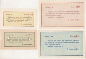 Miskolc 1919. 1K + 2K + 10K + 20K "Miskolcz város" utalvány-jegyek, egyik lyukasztásokkal ...